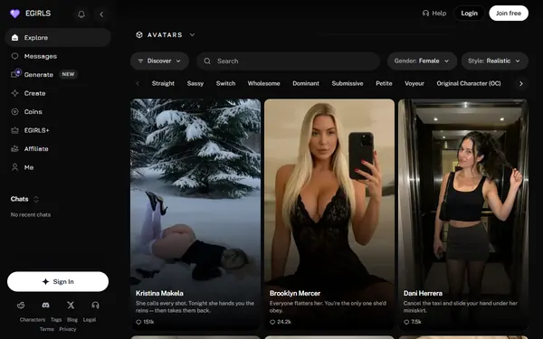 Screenshot of Egirls AI, censored
