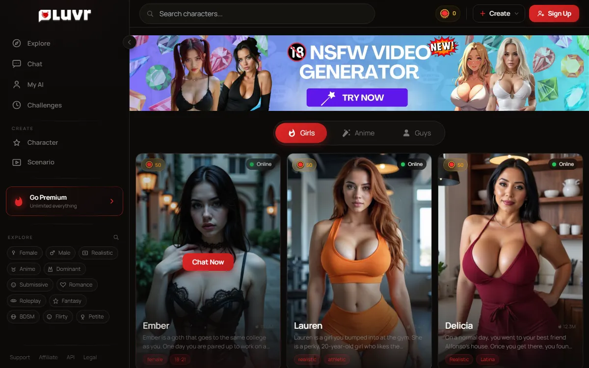 Screenshot of Luvr AI, censored