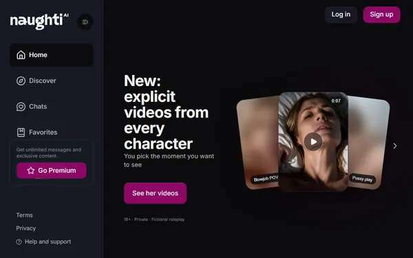 Screenshot of Naughti AI, censored