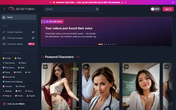 Screenshot of SecretCrush AI, censored